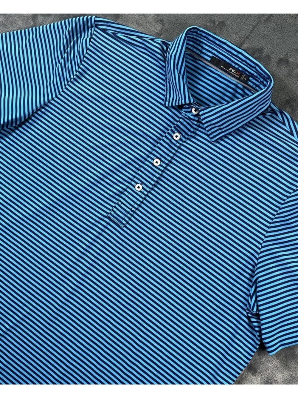 RLX Ralph Lauren Polo Shirt Mens XL Blue Striped Performance Golf Course Logo